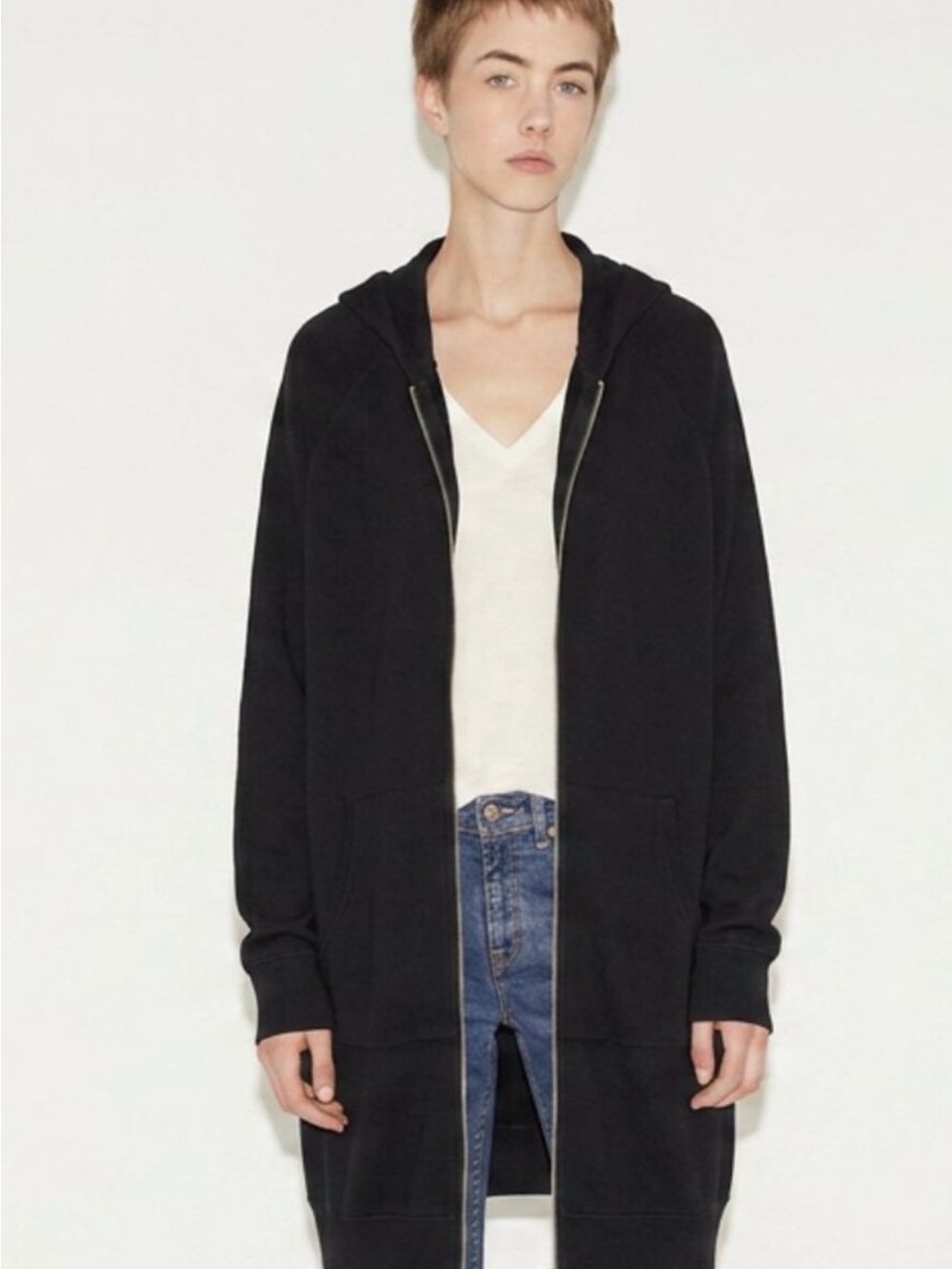 R13 Black Long Zip Hoodie Coat